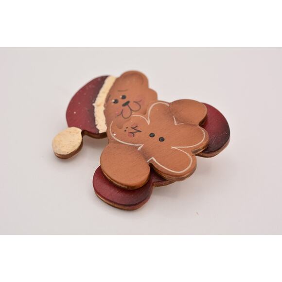 Vintage Teddy Bear Pin Brooch Painted Wooden Cutout Christmas Holiday 90s BinBA - Picture 10 of 12